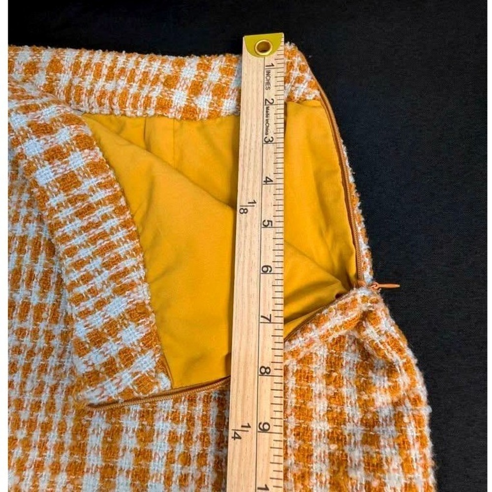 Naked Zebra Orange ~ White Plaid Tweed Ruffle Mini Skirt OS114324 Women's Small - Picture 3 of 10